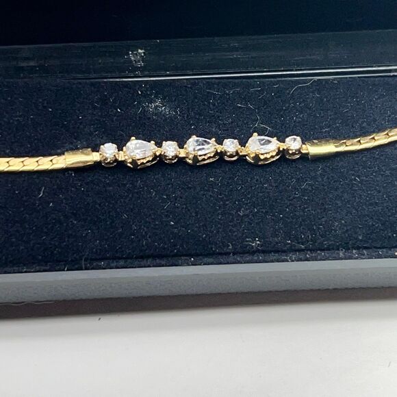 Vintage Gold Tone/Plated Cubic Zirconia Tennis Bracelet Snake Style Chain New - Picture 1 of 11